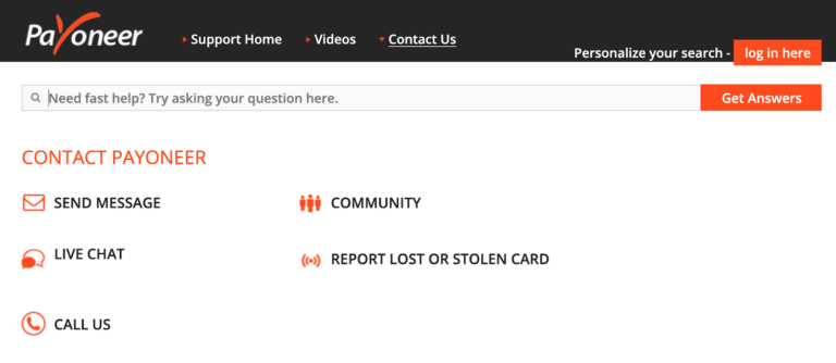 Payoneer live chat